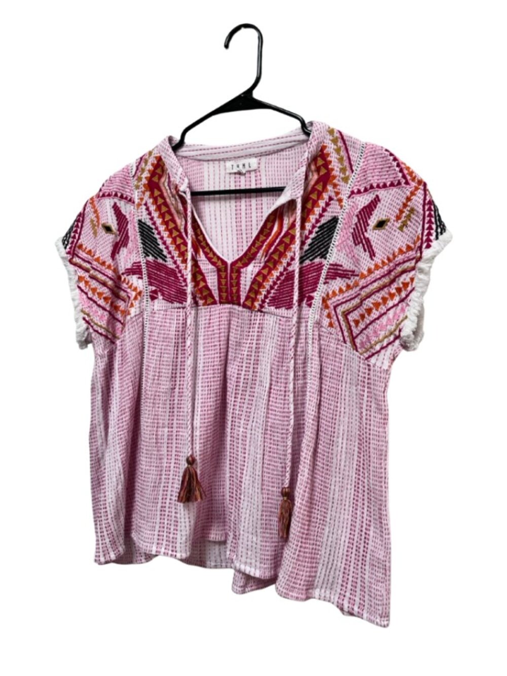 THML Pink Geometric Embroidered Boho Peasant Blouse Size M